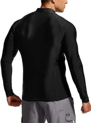 TSLA Men's Long Sleeve Zip Rash Guard, UPF50+ UV/Sun Protection Quick Dry Swim Shirts MSZ01-BLK Large