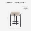 COLAMY Modern Bar Stools Set of 2, 24" Sherpa Counter Height Stools with Round Soft Padded Boucle Backless Seat and Metal Mid-Century Base, Cream