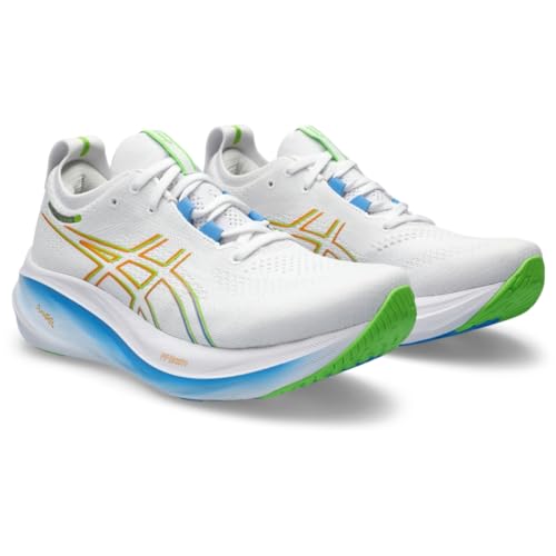 ASICS Men's GEL-NIMBUS 26 Running Shoes, White/Waterscape, 12.5