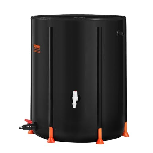 VEVOR Collapsible Rain Barrel, 53 Gallon Large Capacity, PVC Rainwater Collection System with Spigots and Overflow Kit, Portable Water Tank Storage Container for Garden Water Catcher, Black