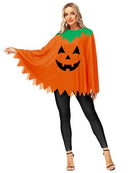 Women Pumpkin Poncho For Halloween Costume Adult Funny Printed Cosplay Cloak Cape Orange