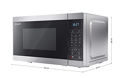 SHARP YC-MG02E-S Microwave with Grill (800 W, 20 L, 11 Power Levels, Eco Function, Defrost Function, Child Lock), Black/Silver
