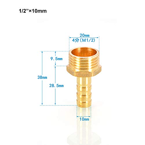 TopHomer 1Pcs BSP Hose connector Brass Pipe Fitting 6mm/8mm/10mm/12mm/16mm/19mm/25mm, Hose Barb Tail Male BSP Thread Connector Joint Copper Coupler Adapter