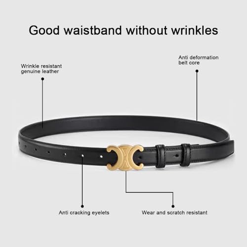 Women’s 2.5cm Thin Leather Belt, 2pcs Women Belt Double C Triumph Belt, with Round Eyelets,Belt Women for Jeans Pants Dresses (Black+Yellow)