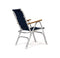 FORMA MARINE Boat Chairs High Back Navy Blue Deck Folding Marine Aluminum Teak Furniture Set of 2 M150NB