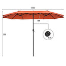 TANGKULA 15Ft Double-Sided Patio Umbrella, Outdoor Extra Large Umbrella W/Hand-Crank System & Air Vents, Market Twin Umbrella W/ 12-Rib Sturdy Metal Frame for Poolside, Garden Backyard (Orange)