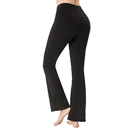 Lanbaosi Bootcut Yoga Pants for Women High Waisted Tummy Control Flare Leggings with Pockets Wide Leg Bootleg Workout Pants Black