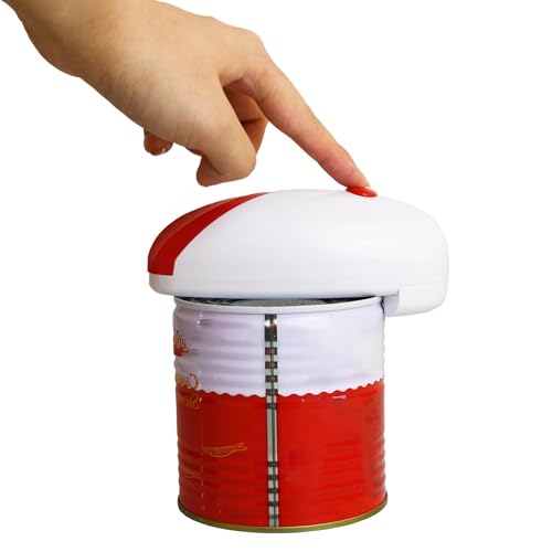 Electric Can Opener For Kitchen One Touch Automatic Can Opener Electric for Almost Cans Battery Operated Can Opener For Seniors and Arthritis Smooth Edge Hands Free Food-Safe (Red)