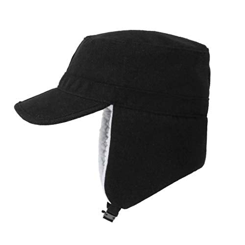 Home Prefer Mens Warm Trapper Hat Earflaps Winter Hat with Visor Military Cap, Black, Large