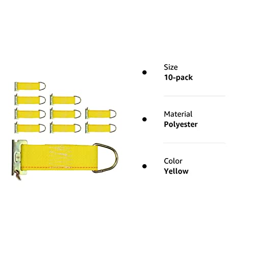 10-Pack E-Track Rope Tie-Offs 2 x 6 Yellow Rope Tieoff Cargo Tie-Downs w/ Etrack Spring Fittings for Load Securement Tiedown in Pickups Trailers Trucks Boats Vans Cars by DC Cargo Mall