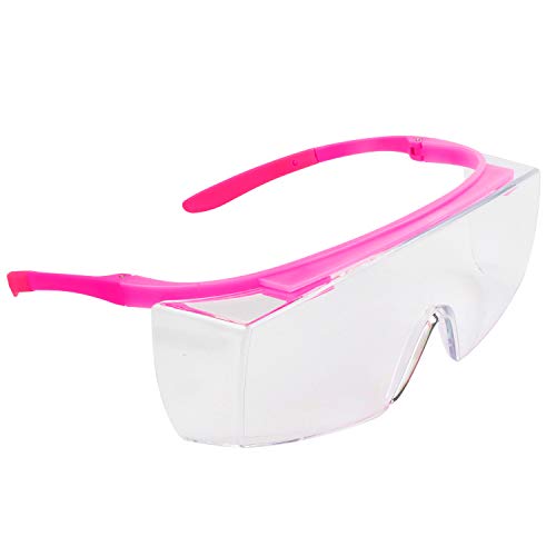 (Pink) - BHTOP Safety Glasses Protective Eye Wear L010 Clear Lens Anti-Fog Goggles Over-Spec Glasses in Pink