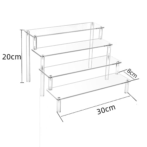 Naisfei 4 Tier Acrylic Riser Shelf, 30*8 cm Clear Acrylic Display Riser Cupcake Stand Pop Figure Display Steps for Decoration and Organiser