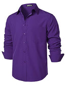 ZEROYAA Men's Regular Fit Dress Shirt Solid Wrinkle-Free Long Sleeve Casual Business Button Up Shirts with Pocket, Purple, X-Large