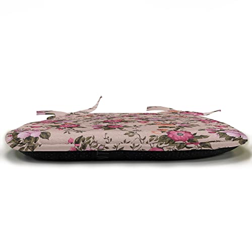 Ambesonne Flower Chair Seating Cushion Set of 6, Floral Pattern with Roses Twig Warm Colors Flower Arrangement Bouquets, Seat Pads for Office with Anti-Slip Backing, 16"x16", Green Pink