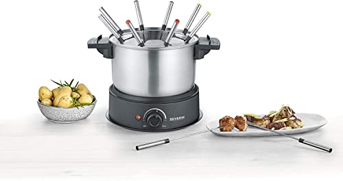 SEVERIN FO 2470 Fondue, Dishwasher Safe Fondue Set with 8 Colour-Coded Forks, Electric Fondue Made of Stainless Steel for Cheese Fondue, Chocolate Fondue or Oil Fondue, Black