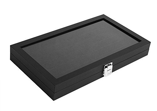 JackCubeDesign Jewellery Ring Display Organiser Storage Box Case Tray Holder with 72 Slot Ring Display(Black, Inside Black Velvet, 37.3 x 21 x 5 cm)- :MK248A