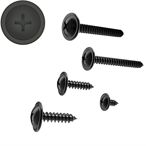 100 Auprotec Tapping Screws Phillips Flat Head with Washer Black Galvanised 3.9 x 16 mm