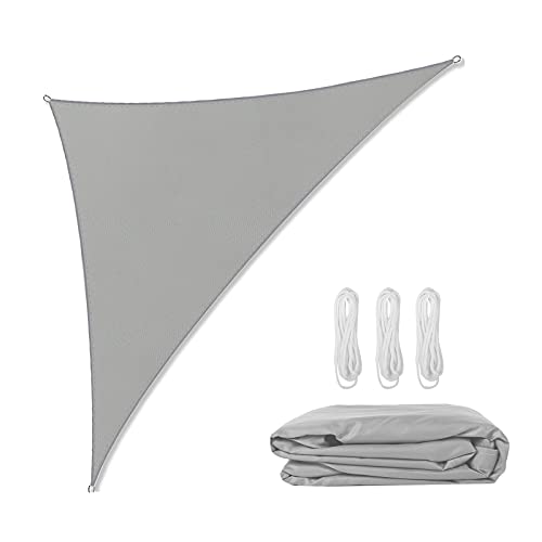 Triangle Sun Sail Shade Waterproof, Sun Shade Sail 4m x 4m x 5.7m, Grey Right Angle Garden Canopy Sun Shade Sail Canopy, Outdoor Garden Patio Party Sunscreen Awning, Triangle Canopy with 3 Free Rope