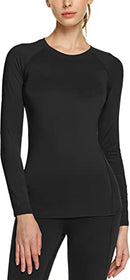 TSLA Women's Sports Compression Shirt, Cool Dry Fit Long Sleeve Workout Tops, Athletic Exercise Gym Yoga Round Neck Shirts FUD11-BLK_Small