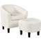 Yaheetech Contemporary Sherpa Accent Chair and Ottoman Set, Mid Century Modern Soft Barrel Chair Comfy Fabric Armchair and Footrest for Living Room/Bedroom/Reading Room, Ivory