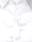 ZEROYAA Men's Luxury Shiny Silk Like Satin Button Up Dress Shirts, White, Medium