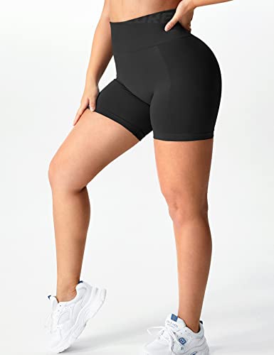 YEOREO Women Seamless Scrunch Workout Shorts High Waisted Intensify Running Gym Yoga Workout, Black, Medium