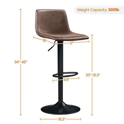 Yaheetech Bar Stools Counter Height, Swivel Barstools with Footrest and L Shape Back, Height Adjustable Modern Bar Chairs, Vintage Leather, Brown