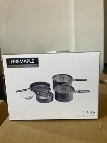 Fire-Maple Feast 4 Camping Cooking Set | Outdoor Cookware Kit with Ultralight Pot Kettle Pan for 4 People Camping Picnic Hiking BBQ