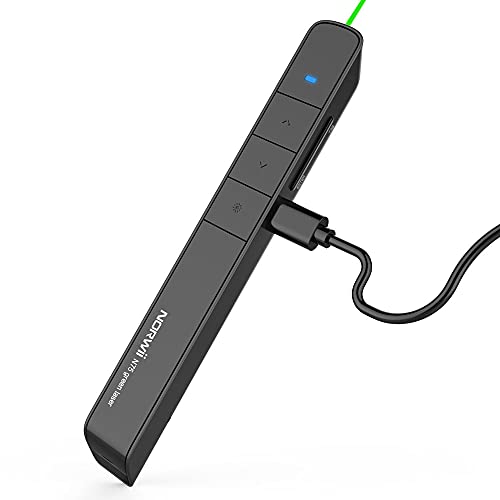 【300ft Long Control Range】 KNORVAY N75GBK Wireless Presenter with Green Light, Rechargeable PowerPoint Clicker Presentation Presenter Remote Laser Pointer, Support Hyperlink