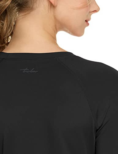 TSLA Women's Sports Compression Shirt, Cool Dry Fit Long Sleeve Workout Tops, Athletic Exercise Gym Yoga Round Neck Shirts FUD11-BLK_Small