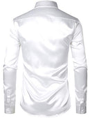 ZEROYAA Men's Luxury Shiny Silk Like Satin Button Up Dress Shirts, White, Medium
