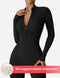 YEOREO Women Long Sleeve Workout Jumpsuit Zip Up Romper Bottom Pants Bodysuit Bodycon Sexy One Piece, Black