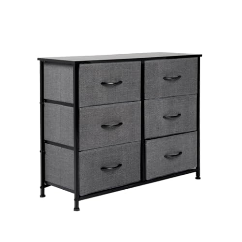 LEVEDE Chest of 6 Drawers, Tallboy Storage Cabinet, Fabric Tower Dresser Organizer Clothes Toys Storage Unit, Home Furniture for Bedroom, Living Room, Hallway, Office (Dark Grey)