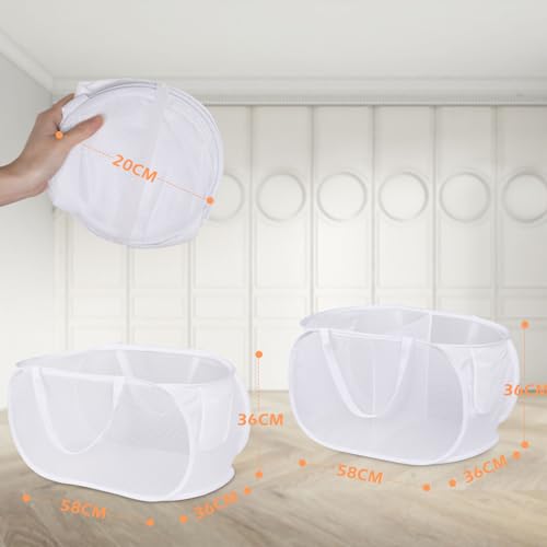 WD&CD 2 PCS Pop-Up Laundry Hampers Foldable Mesh Washing Basket Mesh Laundry Basket Collapsible Mesh Dirty Clothes Hamper Toy Tidy Storage Organizer Horizontal, White