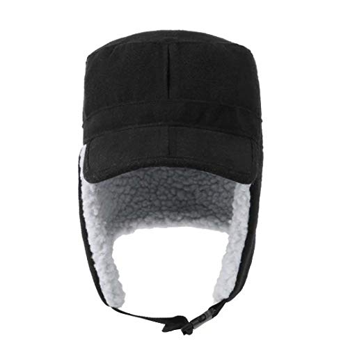 Home Prefer Mens Warm Trapper Hat Earflaps Winter Hat with Visor Military Cap, Black, Large