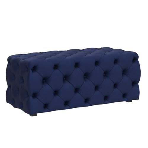 BELLEZE Modern 46 Inch Rectangular Velvet Ottoman, Tufted Bench for Living Room, Bedroom or Entryway Seating, Vintage Style Upholstered Footrest - Zayne (Navy Blue)