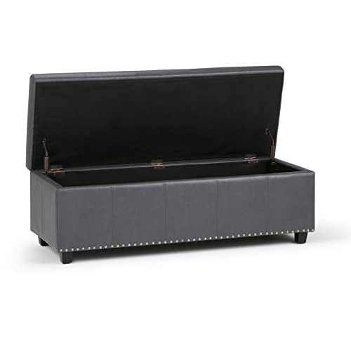 Simpli Home Kingsley Large Storage Ottoman Bench, Stone Grey
