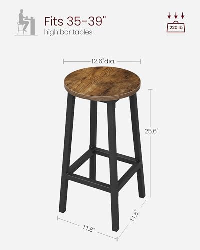 VASAGLE Bar Stools, Set of 2 Bar Chairs, Steel Frame, 25.6 Inch Tall, for Kitchen Dining, Easy Assembly, Industrial Design, Rustic Brown and Black ULBC32X