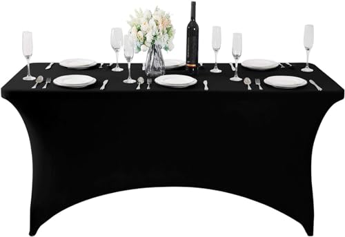 ETHEL Spandex Tablecloth 1 Pack [6FT, Black] Tight, Fitted, Washable and Wrinkle Resistant Stretch Rectangular Patio Table Cover for Event, Wedding, Banquet & Parties [72Lx30Wx30H Inch]