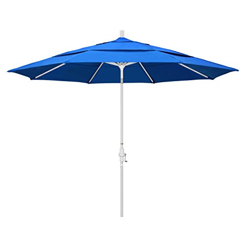 (White Pole, Royal Blue) - California Umbrella 3.4m Round Aluminium Market Umbrella, Crank Lift, Collar Tilt, White Pole, Royal Blue Olefin