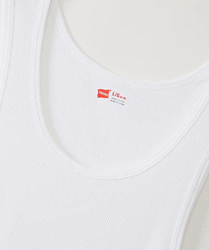 Hanes HM2-K701 Men's Tank Top (Set of 2), 100% Cotton, Soft, Ribbed, Easy to Move, Red Pack, 2 Pieces, A Shirt, white, L