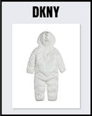 DKNY Baby Girls' Pram Snowsuit – Heavyweight Quilted Bodysuit – Insulated Zip Up Outerwear Footed Jumpsuit Coveralls (0-24M), Size 3-6 Months, Cream