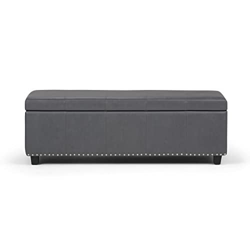 Simpli Home Kingsley Large Storage Ottoman Bench, Stone Grey