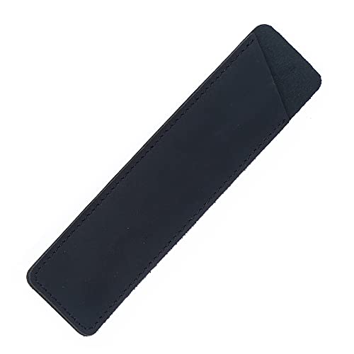 Leather Pencil Case Handmade Pens Holder Bevel Crazy Horse Pen Protective Sleeve Cover, Black