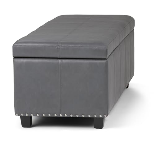 Simpli Home Kingsley Large Storage Ottoman Bench, Stone Grey