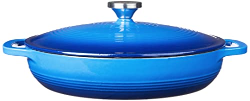 Lodge 3.6 Quart Enameled Cast Iron Oval Casserole with Lid – Dual Handles – Oven Safe up to 500° F or on Stovetop - Use to Marinate, Cook, Bake, Refrigerate and Serve – Caribbean Blue
