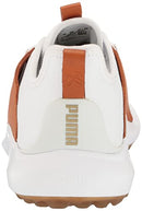 PUMA Men's Ignite Fasten8 Crafted Golf Shoe, Puma White/Gold/Leather Brown, 11