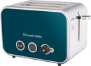 Russell Hobbs Distinctions 2 Slice Toaster, RHT262OCB, Polished Stainless Steel Design, Illuminated Countdown, Variable Browning Control, Longer Slots, Ocean Blue,Silver
