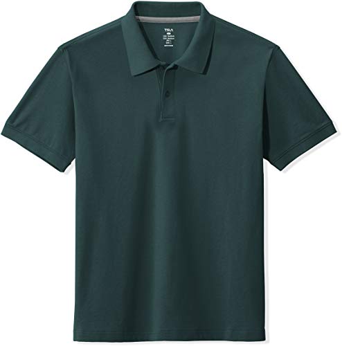 TSLA Men's Cotton Pique Polo Shirts, Classic Fit Short Sleeve Solid Casual Shirts, Performance Stretch Golf Shirt MTK20-FGN Large