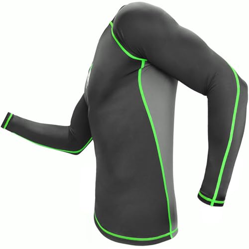 Meister Rush Long-Sleeve Rash Guard for MMA, BJJ & Surfing - Black/Neon Green - Large